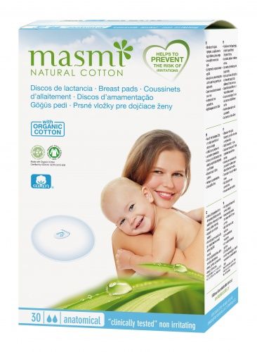 MASMI NATURAL COTTON. Впитывающие вкладыши для груди из органического хлопка для кормящих матерей 10шт
